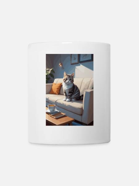 Katze auf Sofa - Tasse - Weiß