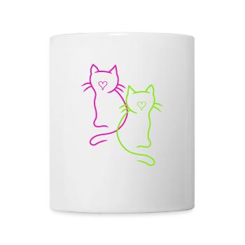 Retro Katzen Herz - Tasse - Weiß - Vorne