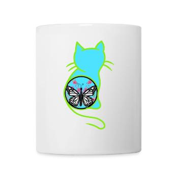Vintage Retro Spring Cat Butterfly 80's - Mug - white - Front