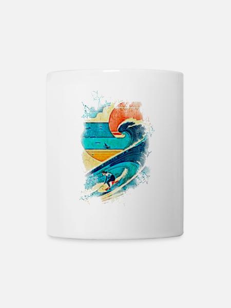 Surfer Illustration on the Wave - Fun Surf - Mug - white