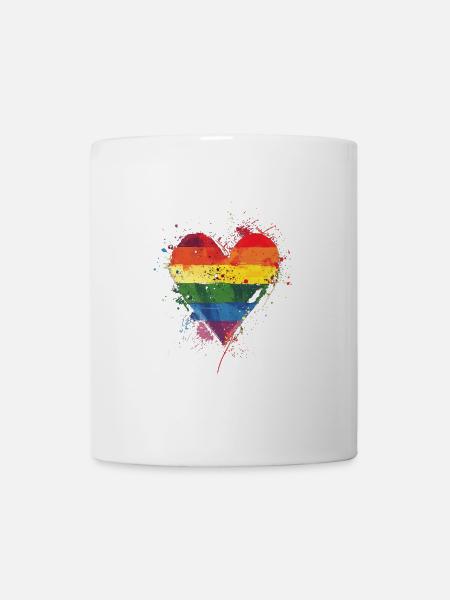 Cœur arc-en-ciel abstrait avec éclaboussures d’encre - Pride - Mug blanc - blanc