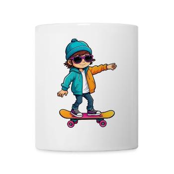 Cool Happy Skateboarding Kid - Mug - white - Front