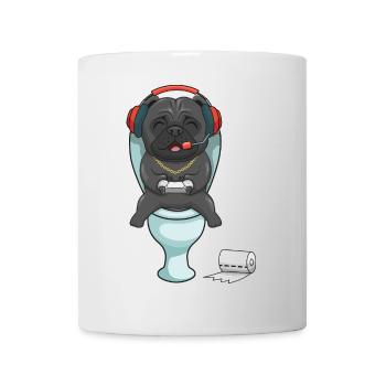 Hardcore Gamer Mops auf der Toilette zockt - Tasse - Weiß - Vorne