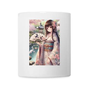 Elegante japanische Gelassenheit: Kimono, Kirschblüten - Tasse - Weiß - Vorne