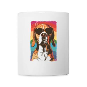 Beagle with sunglasses vintage rainbow - Mug - white - Front
