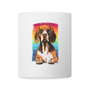Beagle mit Sonnenbrille vintage Regenbogen - Tasse - Weiß - Vorne