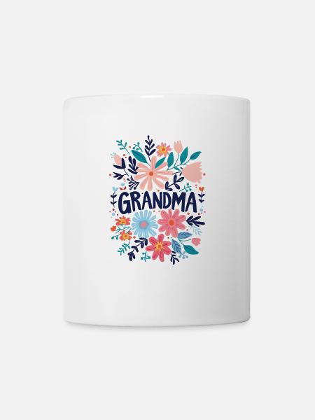 Oma Doodle Text mit bunten Blumen - Oma - Tasse - Weiß