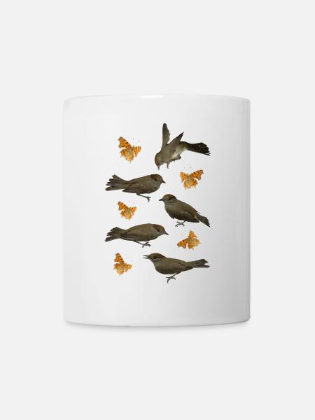 Mönchsgrasmücke mit C-Falter - Tasse - Weiß