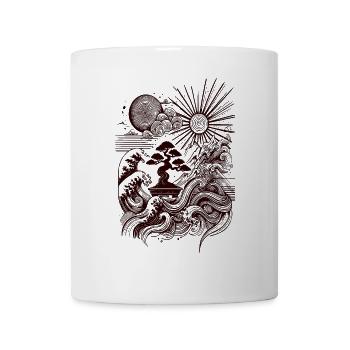 "Art Bonsaï et Vagues - Élégance Naturelle" - Mug blanc - blanc - Devant