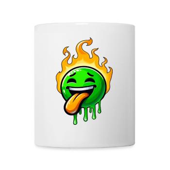 Drôle de smiley vert avec du feu - Mug blanc - blanc - Devant