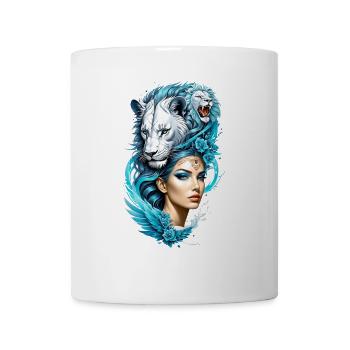 Captivating woman and a majestic lion's head - Mug - white - Front
