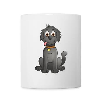 Un chien noir joyeux avec un collier orange - Mug blanc - blanc - Devant