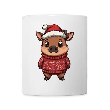 Schwein Weihnachten Comic Wildschwein - Tasse - Weiß - Vorne