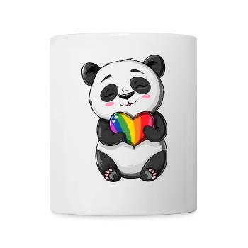 Dessin animé Panda tenant un cœur arc-en-ciel de fierté - Mug blanc - blanc - Devant