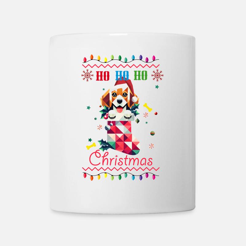 Beagle im Weihnachtsstrumpf im Ugly Christmas Stil - Tasse - Weiß