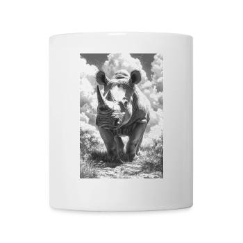 Schwarzweiß Nashorn im Wolkenhimmel - Tasse - Weiß - Vorne