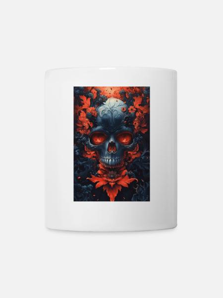 Blutrote Blüten Schädelkunst - Tasse - Weiß