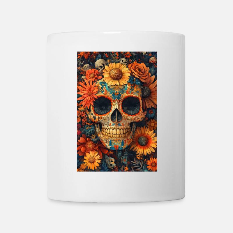 Crâne de Fleurs Día de los Muertos - Mug blanc - blanc