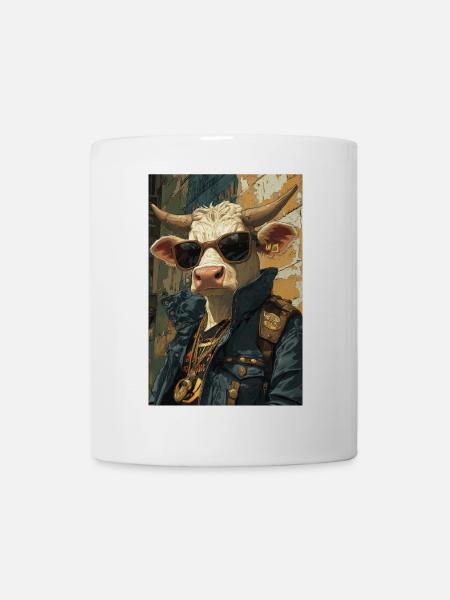 Style Cow Street avec lunettes de soleil - Mug blanc - blanc