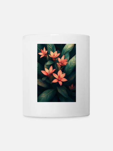 Orange tropical flowers in dark green foliage - Mug - white
