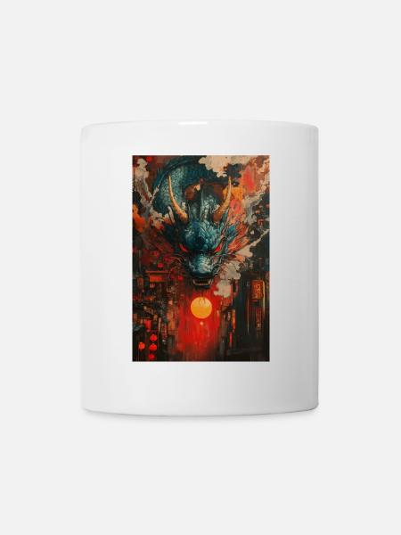 Dragon Storm over Neon City - Mug - white