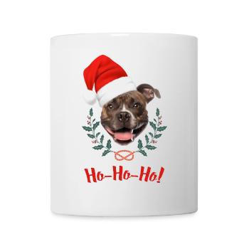 Tête de staffie bringé avec bonnet de père Noël - Mug blanc - blanc - Devant