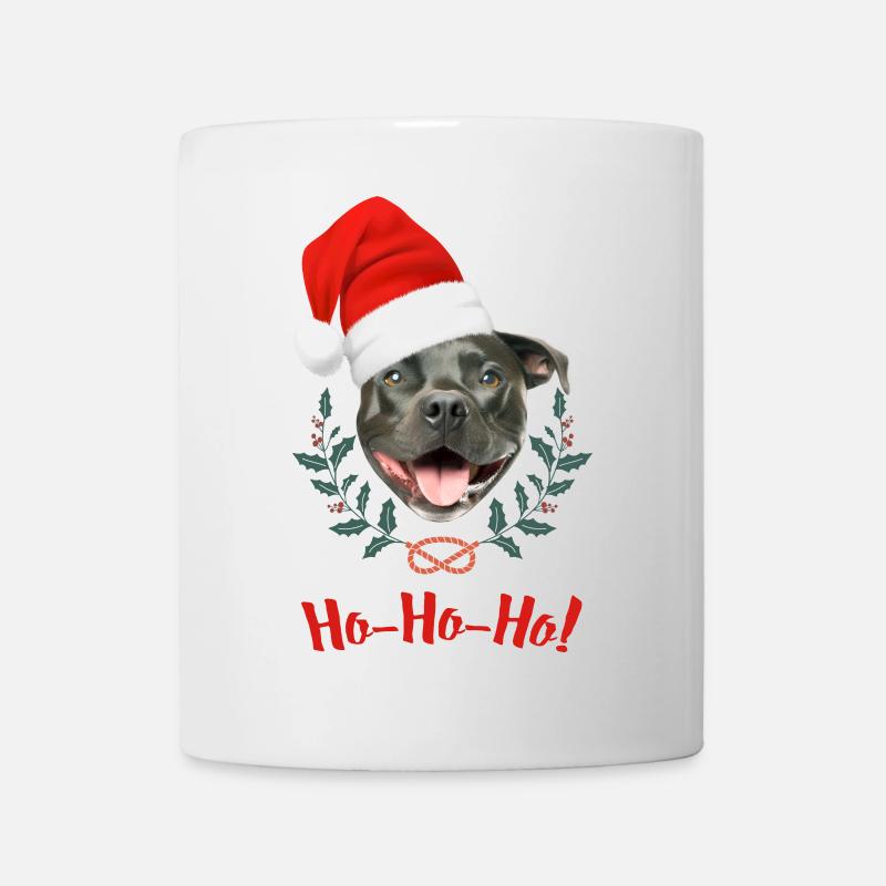 Tête de staffie noir avec bonnet de père Noël - Mug blanc - blanc