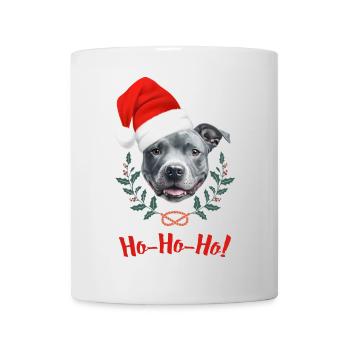 Tête de staffie bleu avec bonnet de père Noël - Mug blanc - blanc - Devant