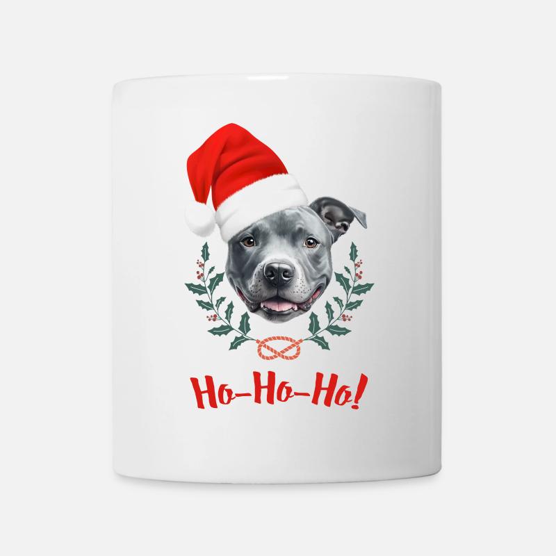 Tête de staffie bleu avec bonnet de père Noël - Mug blanc - blanc