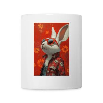 Lapin rouge avec des lunettes de soleil - Mug blanc - blanc - Devant