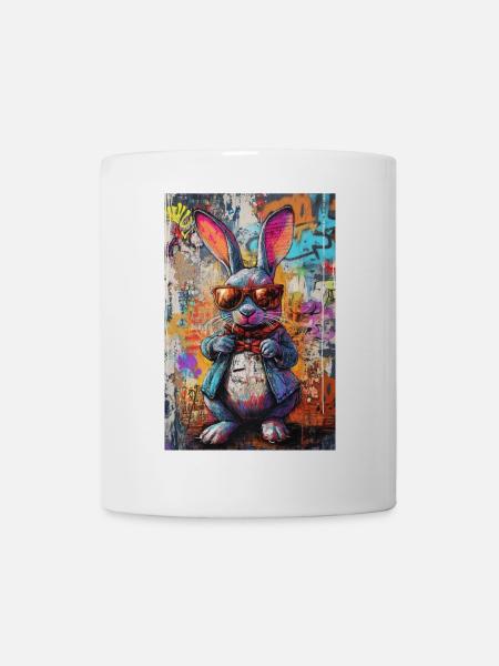 Bunter Graffiti Hase Sonnenbrille - Tasse - Weiß