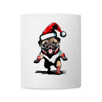 Tanzender Mops mit Weihnachtsmütze - Tasse - Weiß - Vorne