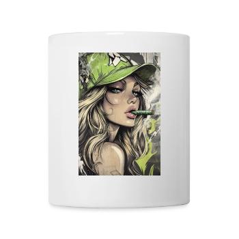 Grüner Cap Rebellin Portrait - Tasse - Weiß - Vorne