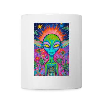 Psychedelischer Alien Neon Garten - Tasse - Weiß - Vorne