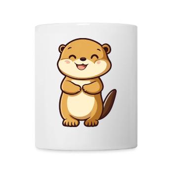Loutre mignonne et heureuse dans le style dessin animé - Adorable A - Mug blanc - blanc - Devant