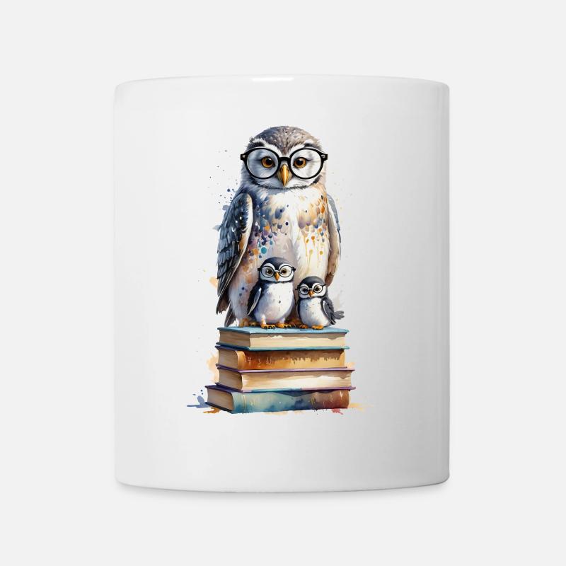Hibou érudit - Aquarelle - Mug blanc - blanc