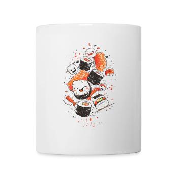 Adorables personnages de sushi avec un arrière-plan vibrant - Mug blanc - blanc - Devant