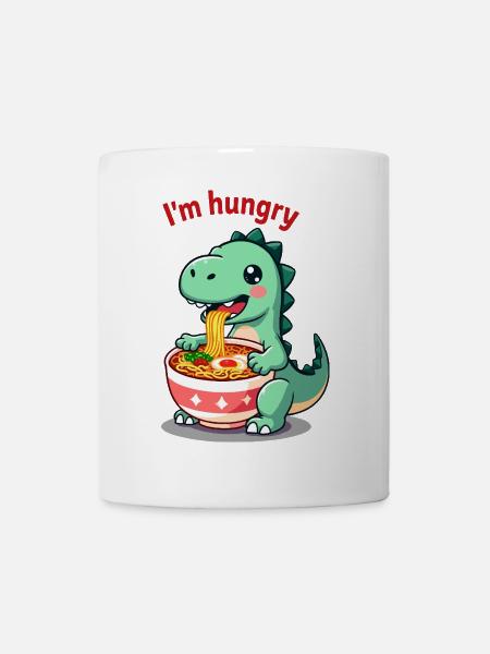 Dinosaurier essen Ramen Cartoon Design - Tasse - Weiß