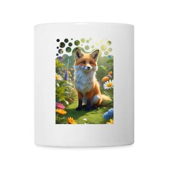 Frecher süßer Fuchs auf einer Wiese mit Blumen - Tasse - Weiß - Vorne