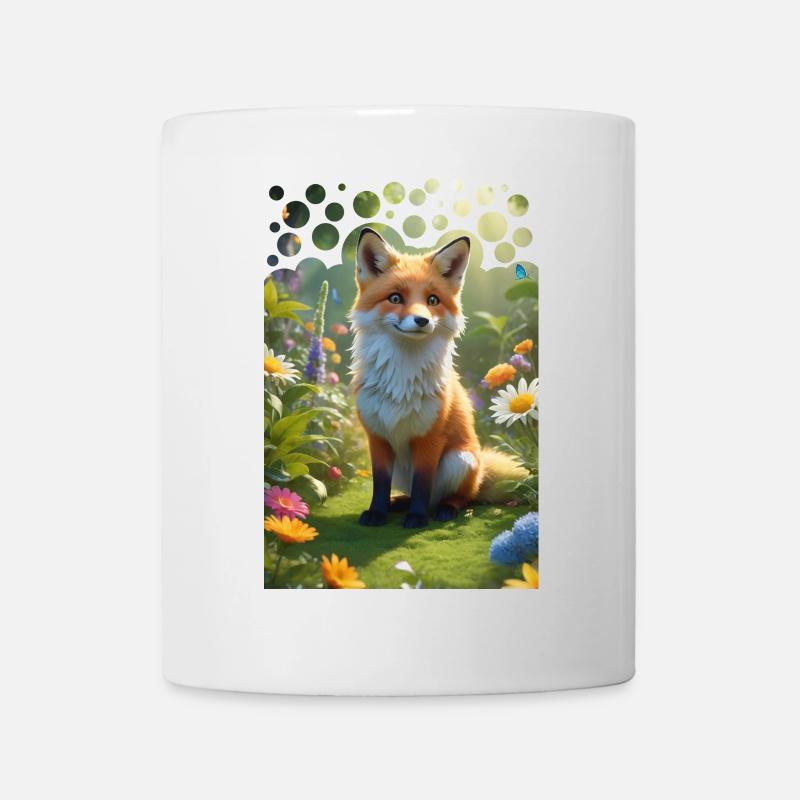 Frecher süßer Fuchs auf einer Wiese mit Blumen - Tasse - Weiß