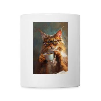 Poster Illustration of Cat with Coffee Cup - Mug - white - Front