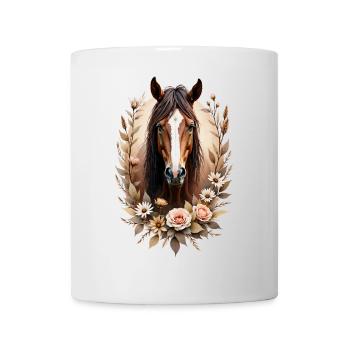 Elegant Horse Portrait with Flowers - Mug - white - Front