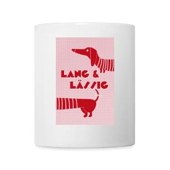 Dackel lang & lässig rot-rosa, Retro-Style - Tasse - Weiß - Vorne
