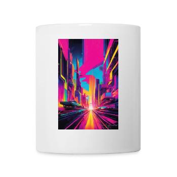 Lebendiges Neon-Stadtbild, futuristische Urban Art - Tasse - Weiß - Vorne