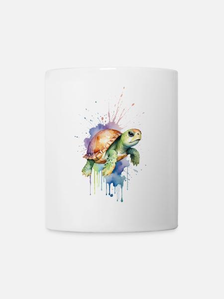 Gelassene Schildkröte - Aquarell - Tasse - Weiß