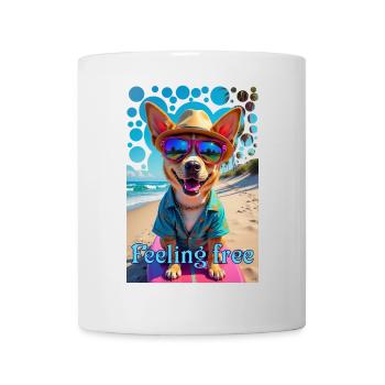 Funny dog with glasses surfing beach vacation - Mug - white - Front