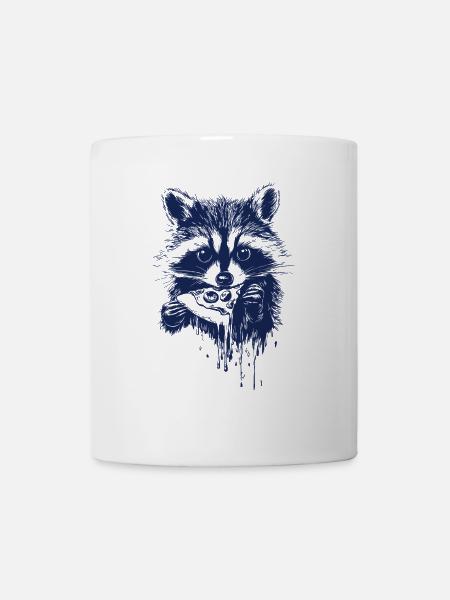 Süßer Waschbär isst Pizza - Tasse - Weiß