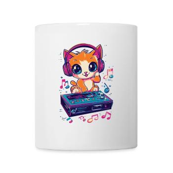 chat mignon écoutant de la musique kawaii - Mug blanc - blanc - Devant