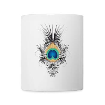 Ornamentale Pfauenfeder mit floraler Dekoration - Tasse - Weiß - Vorne