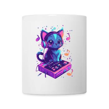 Cute cat with headphones listening to music - Mug - white - Front